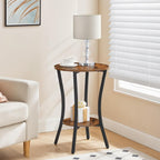 HOOBRO Round Side Table 15.7", 2-Tier Sofa End Table, Small Storage Nightstand, for Small Spaces, Living Room Bedroom Accent Table, Rustic Brown and Black BF180BZ01