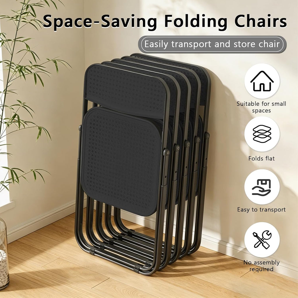 Folding Chair, 6 Pack Plastic Chair, All Black | Breathable folding chair with steel frame, 300lbs capacity. Portable & stackable for indoor, outdoor, events & parties.
