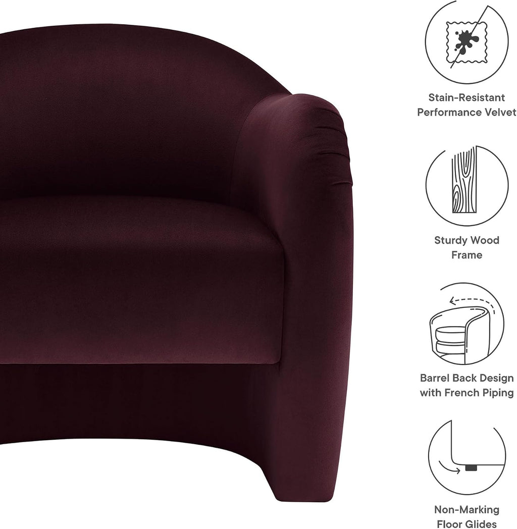Modway Compose Barrel Chair with Performance Velvet Fabric in Mulberry – Upholstered Accent Armchair with Curved Backrest – Cozy Lounge Chair for Reading – Round Comfy Single Sofa Club Chair