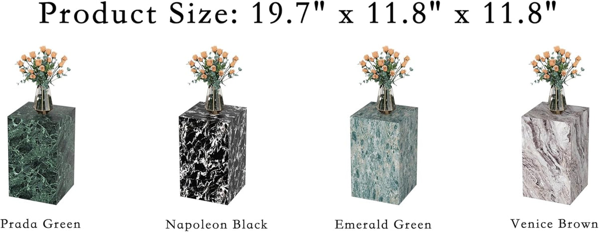 Modern Marble Side Table, 20" Small Square End Table for Living Room, Bedroom, Exhibition Hall, Suitable for Displaying Vases, Statues, Table Lamps, etc. (MAXCAP: 90 Lbs) Napoleon Black