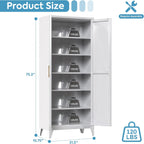 75" Tall Metal Pantry Cabinet, White Kitchen Storage Cupboard with 5 Adjustable Shelves, Heavy Duty Steel Food Organizer for Dining Room, Laundry Room, Living Room, Required Assembly