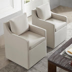KISLOT Upholstered Dining Chairs with Casters Modern Side Armchair with Rollers for Diningroom Bedroom Livingroom Reading Room, Flax Beige, 1 Box