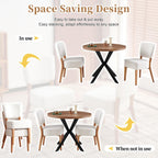3-Piece Round Table & Chair Set, Space Saving Kitchen Breakfast Nook Walnut Wood Grain Tabletop with Metal Frame and 2 Stackable Dining Chairs for Kitchen, Dining Room, White