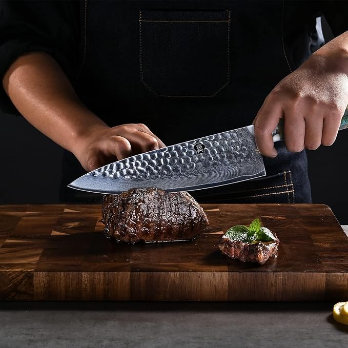 WILDMOK Chef Knife,8 inch Damascus Japanese kitchen knives,VG10 Steel&Resin Handle Chef Knife,Hammered Finish chef's knives,Japanese damascus knife Including Gift Box