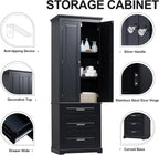 Merax 70" Pantry Cabinet with Two Doors & Three Drawer, Adjustable Shelves Storage Cupboard for Kitchen/Dining Room/Bathroom, Black