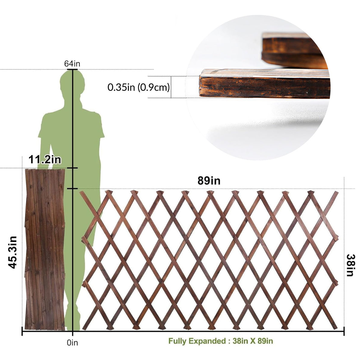 Expandable Garden Trellis, 38" x 89" Large Wooden Lattice Fence Wall Panel Lattice Trellis for Climbing Plants Outdoor Ivy Vine Rose Clematis for Garden Patio Room Decor (1Pcs Brown)