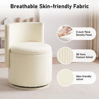 Furniliving Velvet Vanity Chair with Storage, 360° Swivel Accent Chair with Wavy Back, Modern Barrel Vanity Stool Makeup Ottoman for Bedroom, Living Room