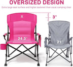 EVER ADVANCED Oversized Folding Women Camping Chair, for Adults Heavy Duty Lawn Chair with Side Pockets, Portable Collapsible Quad Chair for Outside, Support Up to 500lbs, Pink
