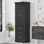 Merax 70" Pantry Cabinet with Two Doors & Three Drawer, Adjustable Shelves Storage Cupboard for Kitchen/Dining Room/Bathroom, Black