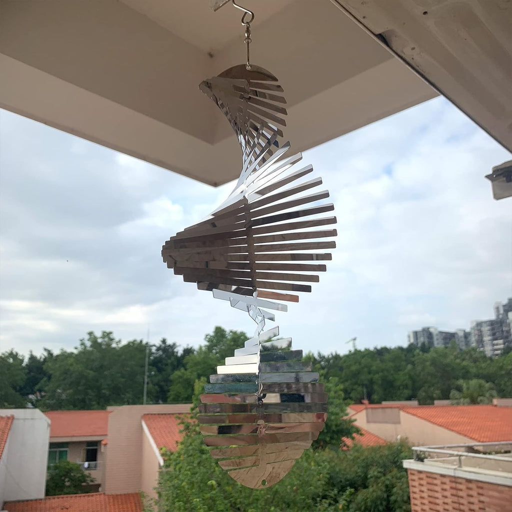 Hanging Wind Spinners Stainless Steel Metal Outdoor Garden Decor, Highly Reflective Bird Deterrent to Scare Birds Away from Yard Patio Farm 12inch