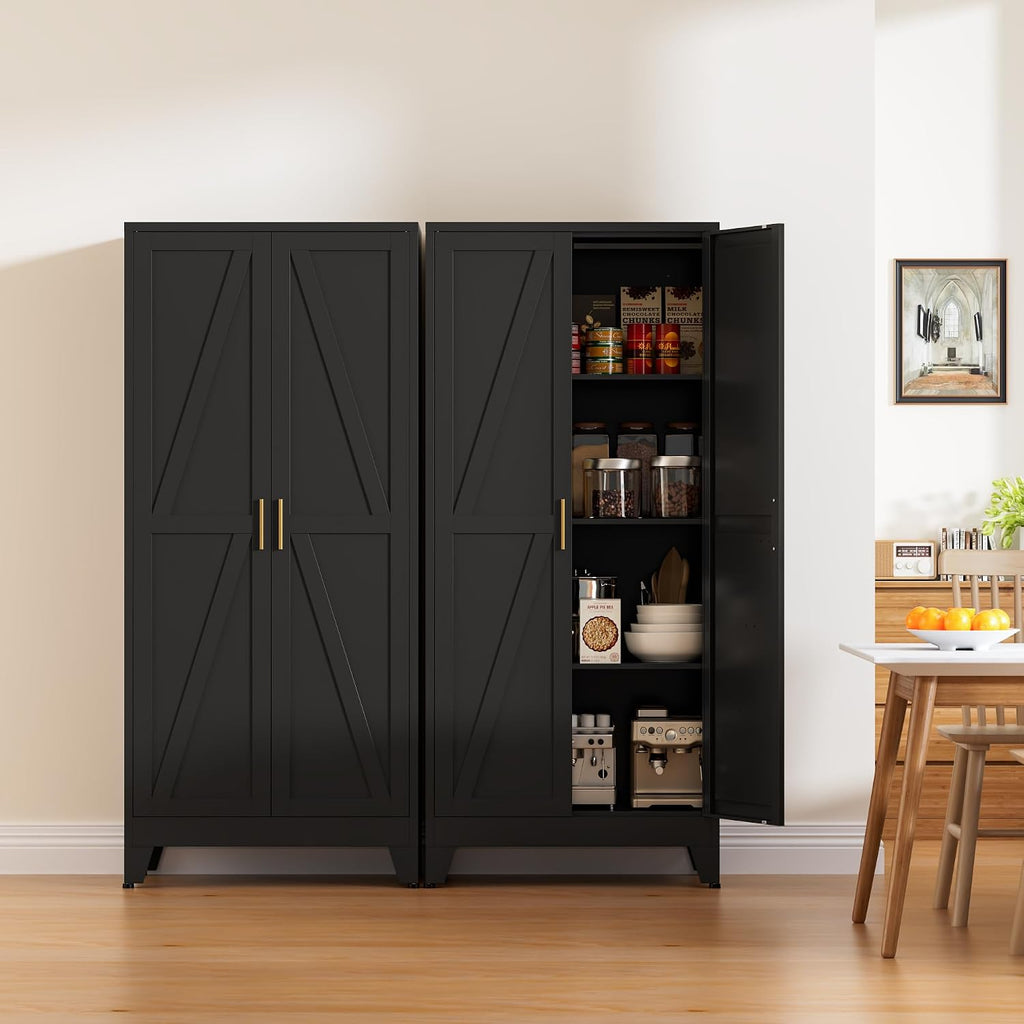 61" Tall Metal Pantry Cabinet, Kitchen Storage Cabinet with 2 Doors and 3 Adjustable Shelves for Kitchen, Living Room, Dining Room, Bathroom and Home, Office