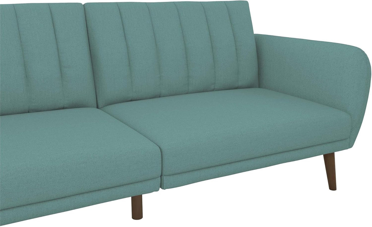 Novogratz Brittany 82 Inch Futon Sofa Bed in Faux Leather, Upholstered Couch Sleeper with Tufted Back, Mid-Century Modern Design, Teal