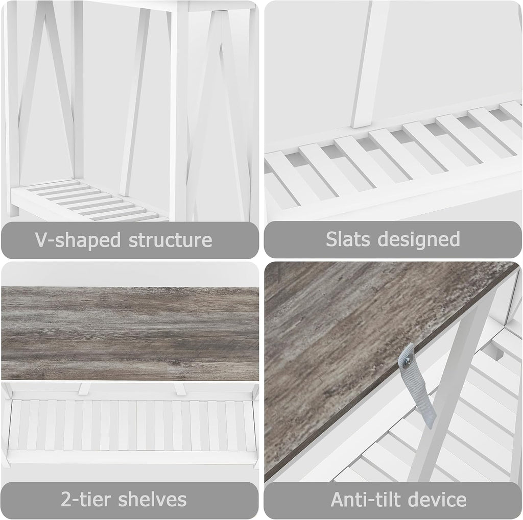 Entryway Table, 39" Farmhouse Console Table with Shelf Narrow Foyer Table | | 2-Tier Open Shelf,V-Shape Anti-Tip Legs,Slim Narrow Design,Sofa Table Use,Two-Tone Finish,30-Min Easy Assembly,Oak Grey