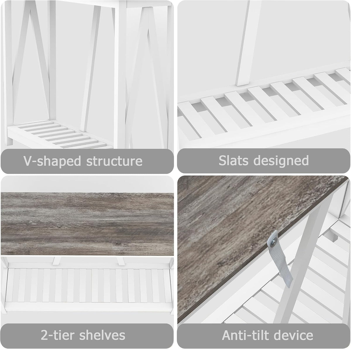 Entryway Table, 39" Farmhouse Console Table with Shelf Narrow Foyer Table | | 2-Tier Open Shelf,V-Shape Anti-Tip Legs,Slim Narrow Design,Sofa Table Use,Two-Tone Finish,30-Min Easy Assembly,Oak Grey