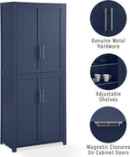 Crosley Furniture Savannah Tall Pantry Storage Cabinet with Shelves, Kitchen, Dining, or Laundry Room, Navy