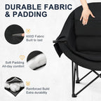 Oversized Camping Chairs for Adult - Heavy Duty Padded Portable Folding Chair XL Collapsible Camp Chair with Cup Holder Side Pocket for Outdoor Lawn Beach Sport Fishing Support 500LBS, Black