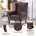 Modern Accent Chair Set of 2, Mid-Century Faux Leather Armchair Upholstered Club Sofa Chair with Wooden Legs, High Back Living Room Chair for Bedroom, Office, Lounge (Caramel)