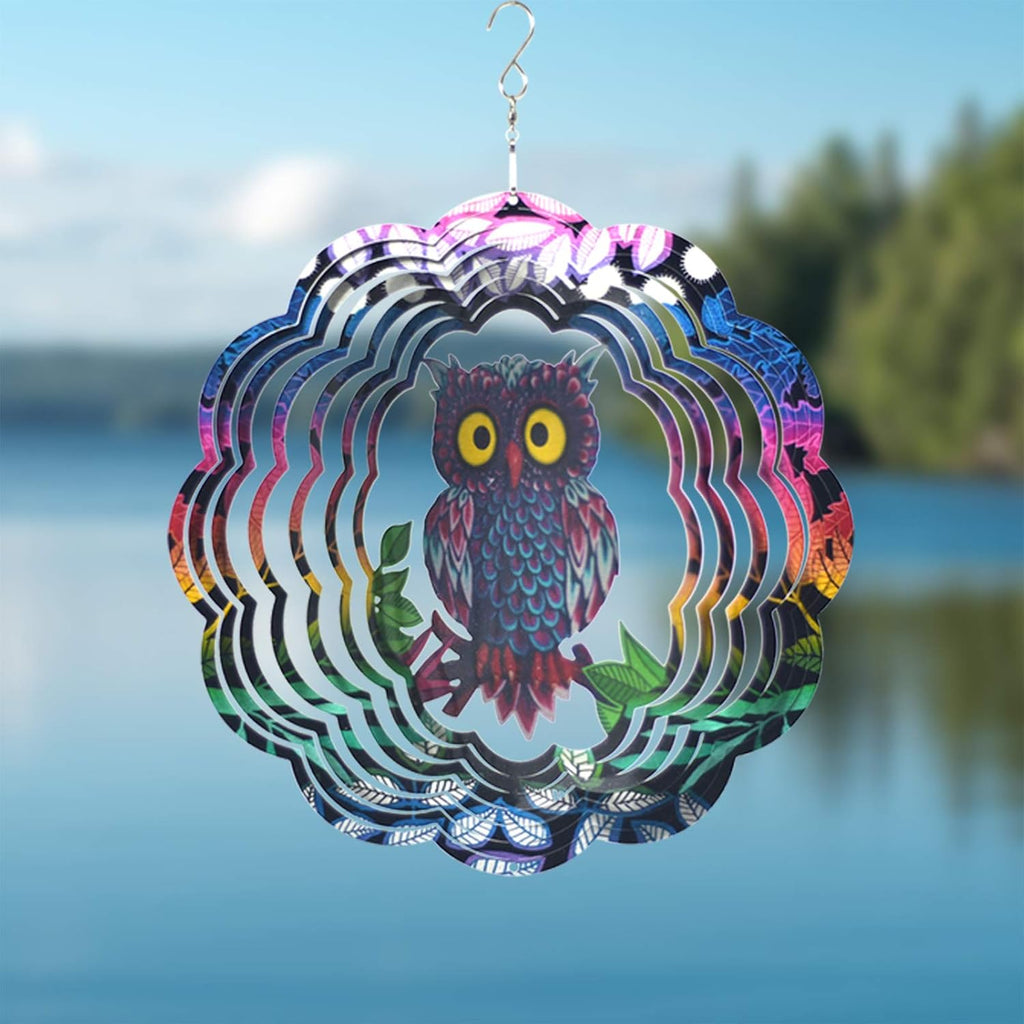 Wind Spinner Yard Art Garden Decor 3D Stainless Steel Metal Sculptures Owl Kinetic Hanging Whirligig Decorations Backyard Outside Indoor Outdoor Patio and Lawn Ornaments Clearance Sun Catcher Windmill