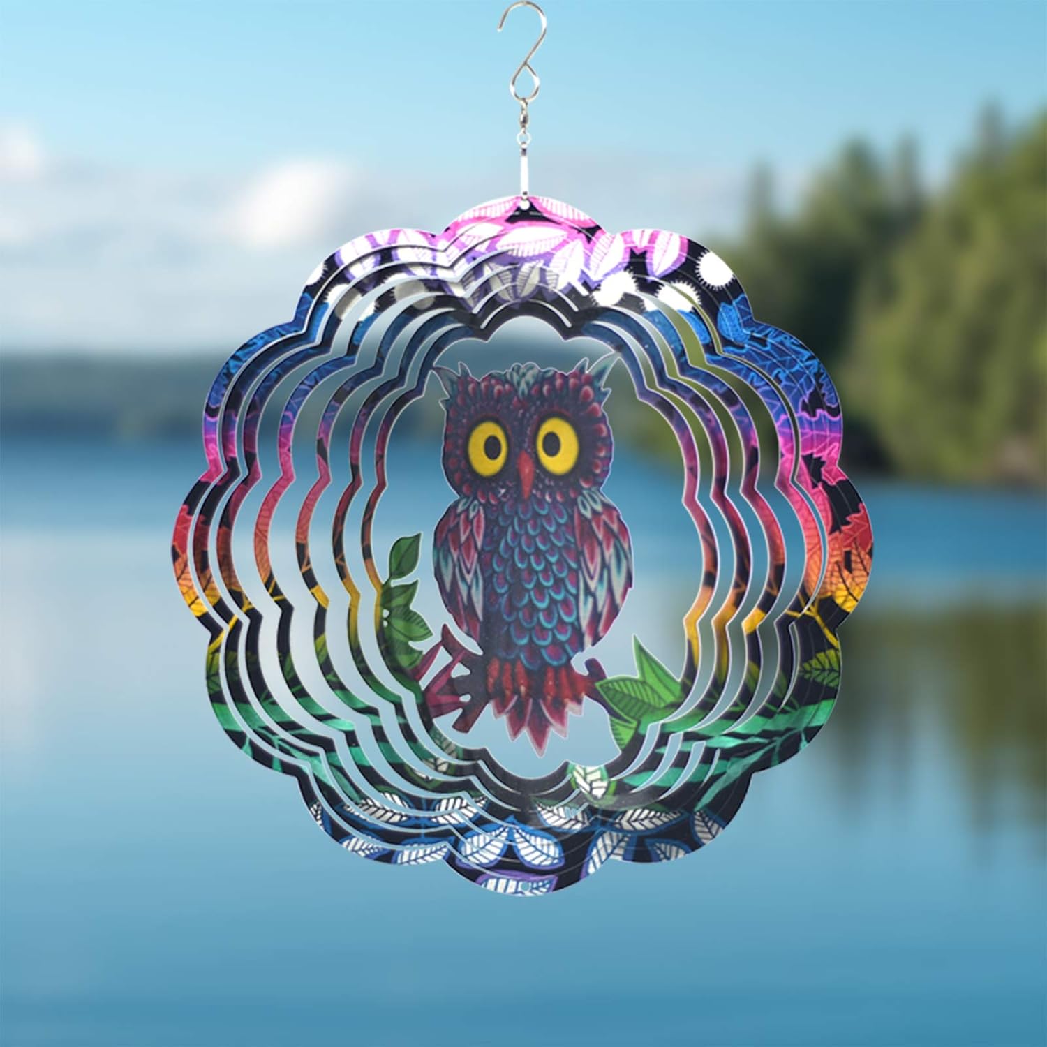 Wind Spinner Yard Art Garden Decor 3D Stainless Steel Metal Sculptures Owl Kinetic Hanging Whirligig Decorations Backyard Outside Indoor Outdoor Patio and Lawn Ornaments Clearance Sun Catcher Windmill