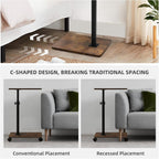 Side Table Sofa Tray for Couch with Rolling Wheels, TV Tray Table with 360°Rotatable Adjustable Height, C Shaped End Table for Living Room, Office, Bedroom