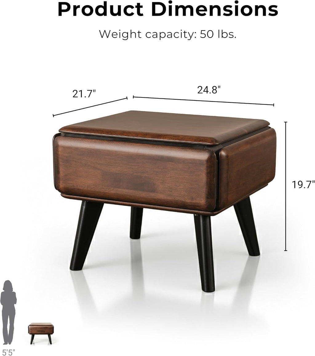 Furniture of America Nazaen Modern 2-Piece Coffee Table Set, Rich Walnut | Solid Wood 48-inch Coffee Table and 25-inch End Table with Drawers and Splayed Legs for Living Room, Home Office