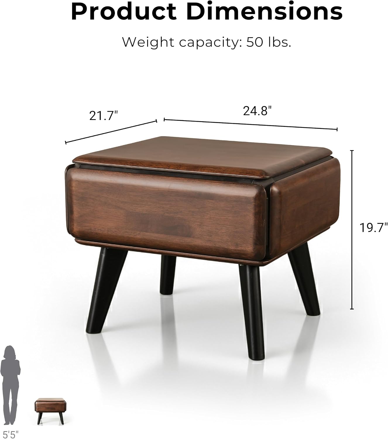 Furniture of America Nazaen Modern 2-Piece Coffee Table Set, Rich Walnut | Solid Wood 48-inch Coffee Table and 25-inch End Table with Drawers and Splayed Legs for Living Room, Home Office