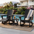 Adirondack Rocking Chair with Retractable Ottoman Set of 2,Outdoor Folding Adirondack Chair with Cup Holder,HDPE All-Weather Patio Lounge Chair for Porch,Lawn, Poolside, Black