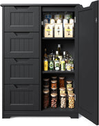 Gizoon Small Pantry Cabinet with Door and Shelves, 33'' Kitchen Pantry Cabinet Freestanding Wooden Bathroom Storage Cabinet with 4 Drawers for Kitchen and Dining Room, Black, Painted