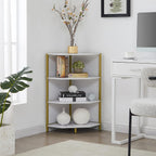 VECELO 31 Inch Corner Shelf, 4-Tier Display Shelves, Wood Storage Stand with Metal Frame, Multipurpose Shelving Unit for Small Space, Home Office,Brushed Gold