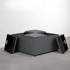 SIMPLIHOME Avalon Wide Contemporary Square Coffee Table Storage Ottoman, Flint Grey,