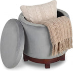 Giantex Round Ottoman with Storage, 360° Swivel Velvet Vanity Stool with Removable Lid, Wood Frame & Legs, Ottoman Foot Rest for Living Room, Bedroom, Makeup Room No Assembly (Gray & Walnut)