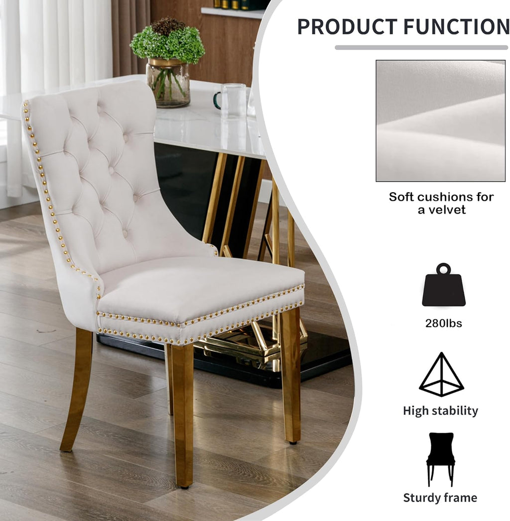 SSLine 61" Glass Dining Table Set for 6,Modern 7 Pieces Kitchen Table and Chairs Set w/Gold Tempered Glass Tabletop and 6 Velvet Chairs for Kitchen Apartment