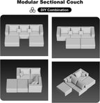 110" U Shaped Sectional Sofa with 2 Ottomans, Modular Corduroy Cloud Couch, Oversized Deep Seat Sofa for Living Room, Flexible Combination Design, No Assembly Required
