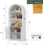 Vlsrka Kitchen Pantry Storage Cabinets with Adjustable Shelves, 71" Tall | Arched Wooden Cabinet with Doors, 3 Colors LED Lights, Motion Sensor, Freestanding, for Living/Dining Room, White