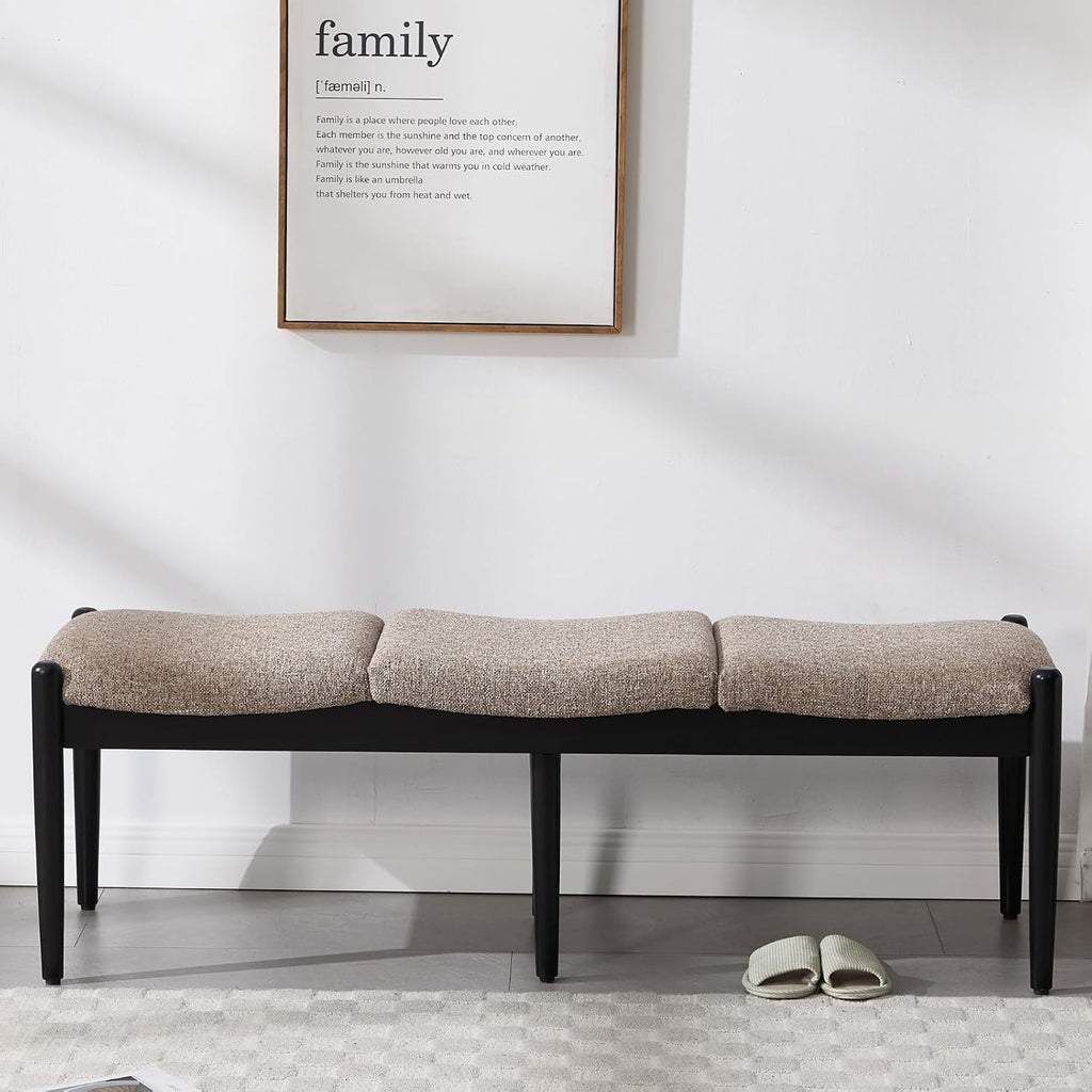 RIVOVA 54.25" Modern Ottoman Bench Upholstered Linen Bedroom End of Bed Bench Boho Bench Long Seating Bench Entryway Stool with Wood Legs for Living Room/Foyer, Khaki
