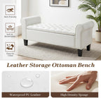ECOTOUGE 55" Storage Ottoman Bench for Living Room, End of Bed Bench with Rolled Arm Leather Ottoman with Storage Upholstered Entryway Bench Retro Style Footboard Bench for Bedroom, Cream White
