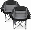 Oversized Heavy Duty Camping Chair for Adults, 500 lbs Capacity Padded Folding Chair with Side Cooler Bag, Cup Holder & Storage Pockets, Portable Lawn Chair for Fishing, Beach, Picnic & Sports-2PCS