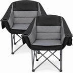 Oversized Heavy Duty Camping Chair for Adults, 500 lbs Capacity Padded Folding Chair with Side Cooler Bag, Cup Holder & Storage Pockets, Portable Lawn Chair for Fishing, Beach, Picnic & Sports-2PCS