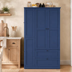 71" Tall Kitchen Pantry Storage Cabinet with 3 Pull Out Trays & 2 Large Drawers, Farmhouse Storage Cabinet Cupboard with 6 Doors and Side Cabinets, Pantry Cabinet for Kitchen, Dining Room, Blue