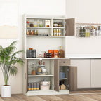 COSTWAY Kitchen Pantry Storage Cabinet, 71" Freestanding Tall Hutch Cabinet with Charging Station, Microwave Stand, Adjustable Shelves, Modern Buffet Cabinet with Hutch for Dining Room, Kitchen, White