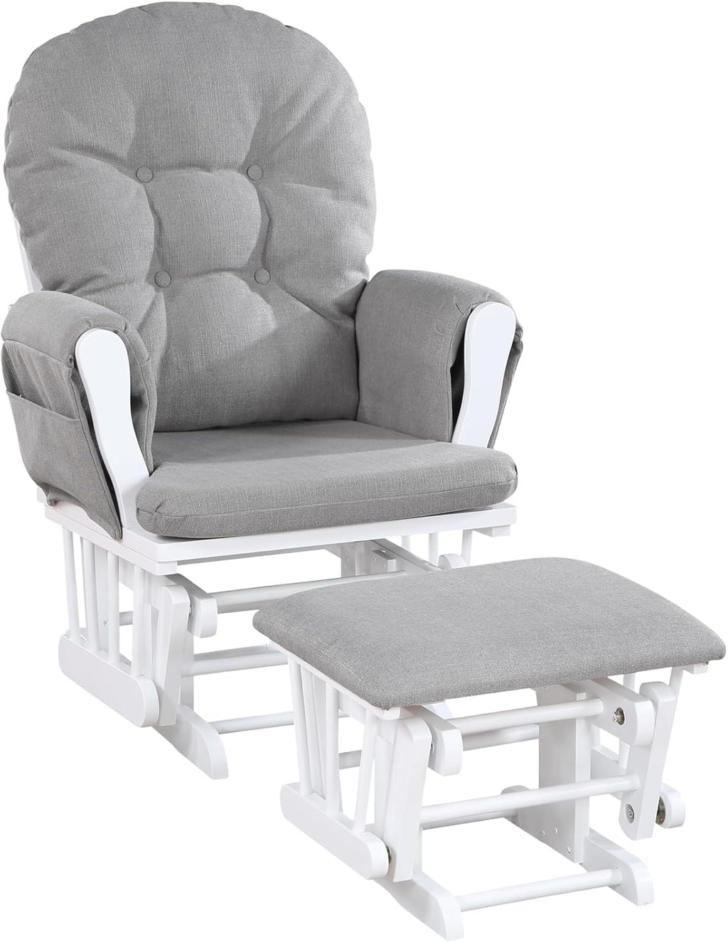Glider and Ottoman White Wood and Oyster Fabric