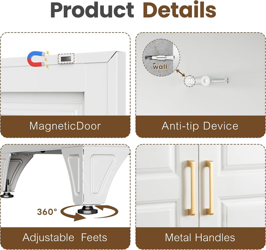 Metal Wardrobe Cabinets,Armoire Wardrobe Closet with Hanging Rod,Clothes Storage Cabinet with Adjustable Shelves and Doors,Clothing Cabinet for Bedroom,Office, Laundry Room