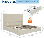GarveeHome King Beige Storage Bed Frame, Corduroy Upholstered Platform Bedframe with 4 Drawers and Headboard, No Box Spring Needed, Easy Assembly