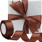 Brown Solid Satin Ribbon 1-1/2 Inch 25 Yards Solid Polyester Fabric Ribbon for Gift Wrapping Wedding Christmas Baby Shower Birthday Party Decoration Handmade Immortal Flower Craft