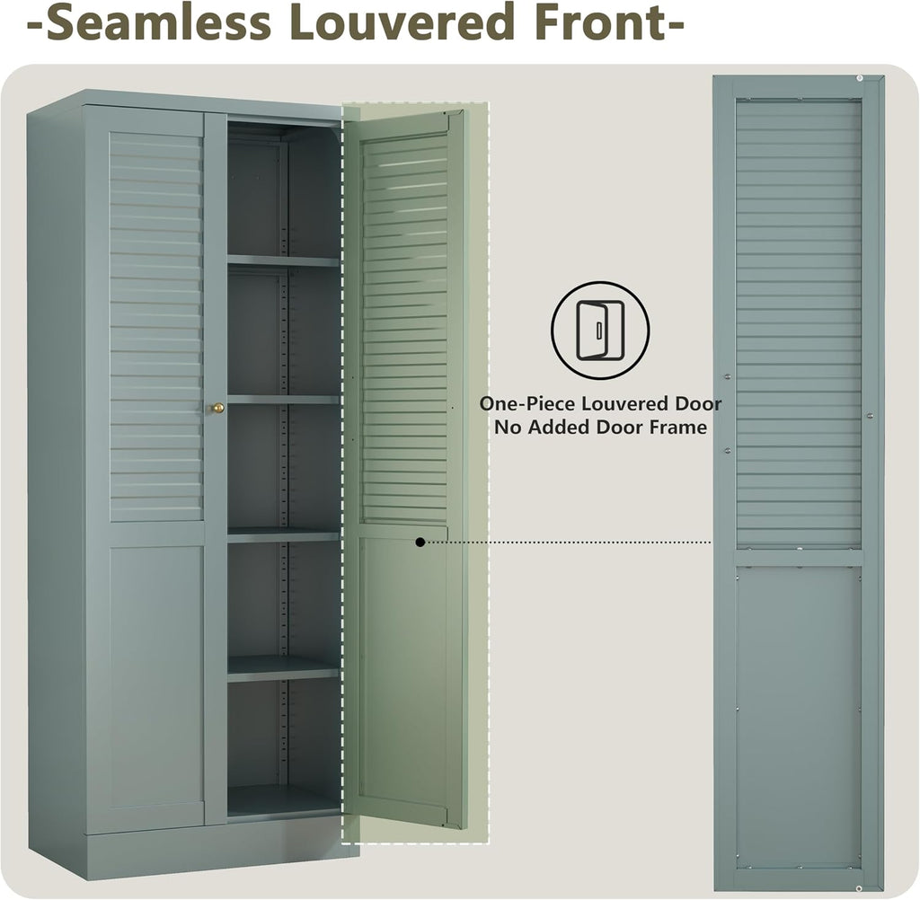 Freestanding Pantry Cabinet with 4 Adjustable Shelves for Kitchen | Space-Saving Furniture-Style Design, Durable Steel Construction
