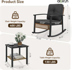 Aoxun 3 Piece Outdoor Rocking Chairs Bistro Set, Rattan Patio Furniture with Thick Cushions & 2-Tier Coffee Table, Patio Rocking Chairs Set of 2 for Garden, Porch, Balcony Black