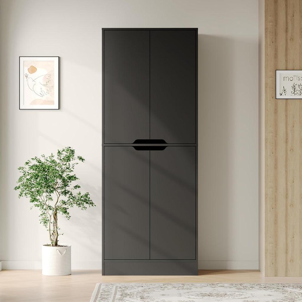 Housoul 71" Tall Freestanding Kitchen Pantry Cabinet, 4 Doors Freestanding Cupboard with Adjustable Shelves, Kitchen Hutch Cabinet for Kitchen, Dining Room, Black