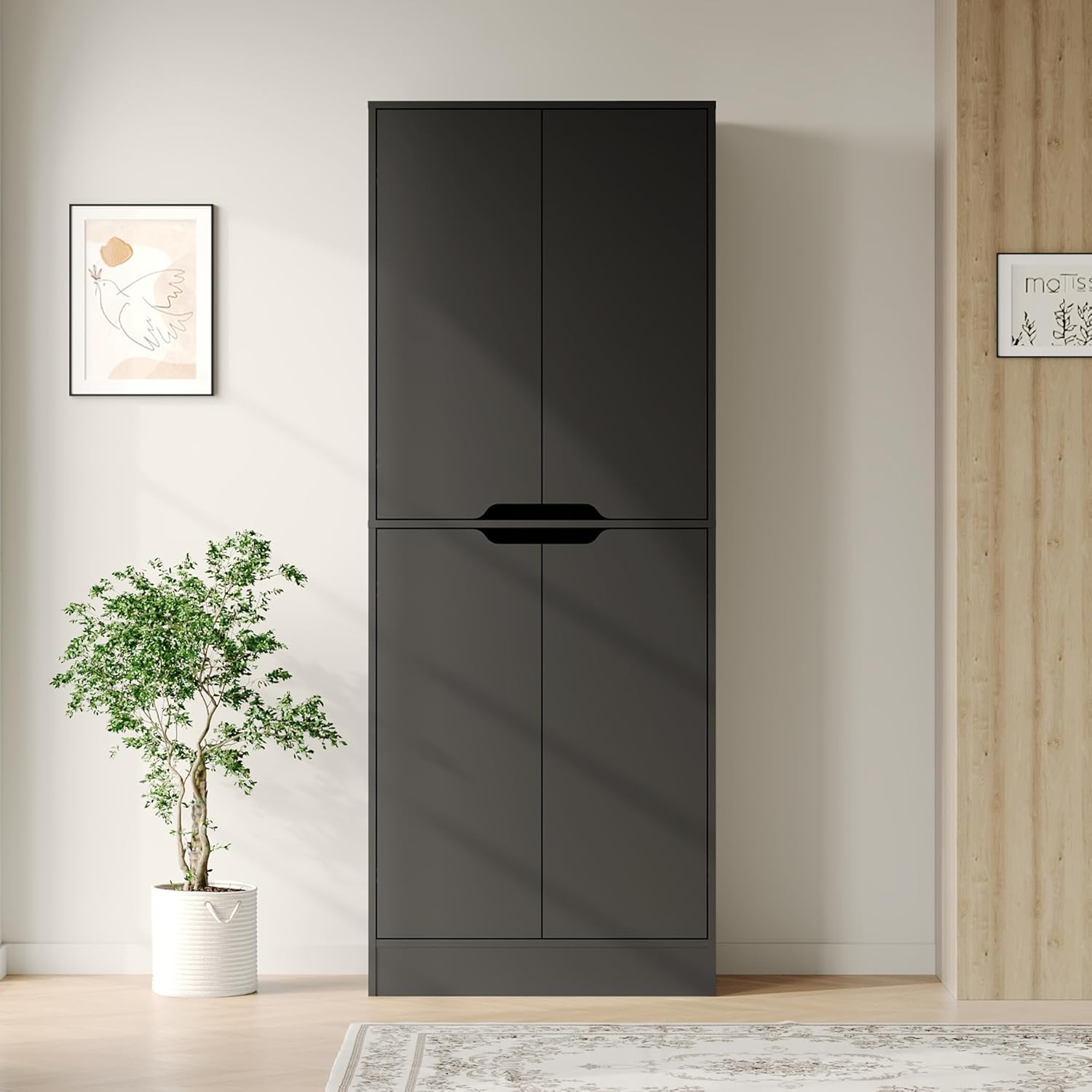Housoul 71" Tall Freestanding Kitchen Pantry Cabinet, 4 Doors Freestanding Cupboard with Adjustable Shelves, Kitchen Hutch Cabinet for Kitchen, Dining Room, Black