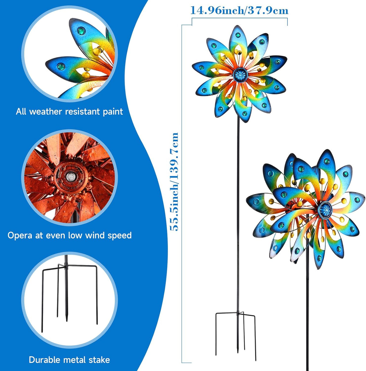 Metal Wind Spinner for Yard Decor Garden Windmill Outdoor Kinetic Wind Sculpture Dual Direction for Backyard Patio Lawn Homewarming Gift