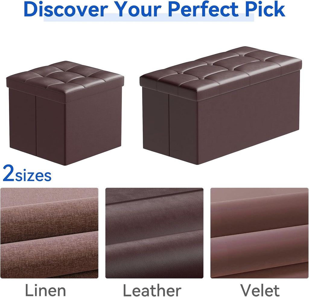 BRIAN & DANY 30 Inches Storage Ottoman Bench, Faux Leather Ottoman with Storage, Folding Bench Shoe, Foot Rest Stool, for Living Room, Brown